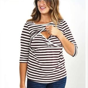 Latched Mama brown and white striped nursing top